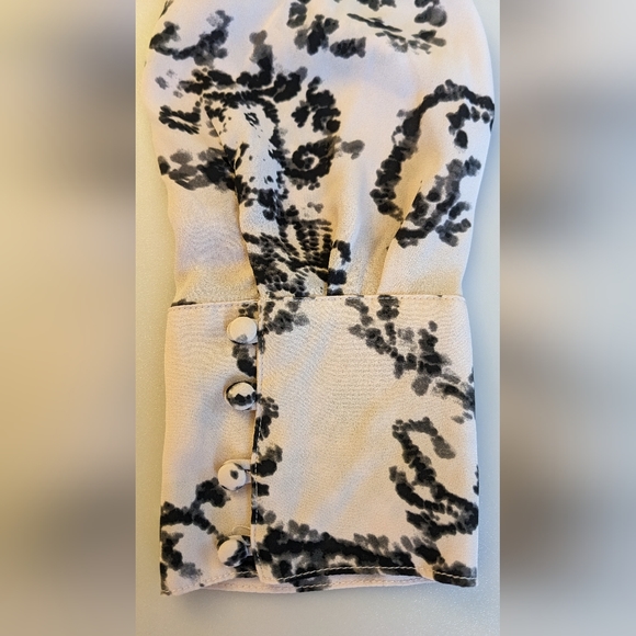 The Limited Scoop Neck Blouse With Sheer Underlay, Buttoned Long Sleeves. Size M - Picture 9 of 11